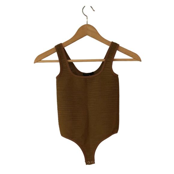 FOREVER 21 xxi brown ribbed thong bodysuit basic - Picture 1 of 4